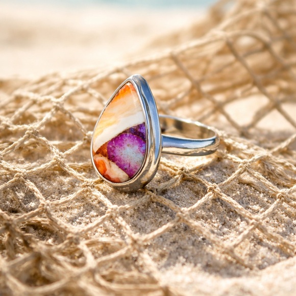 Spiny Oyster Purple Turquoise Ring - Picture 9 of 13